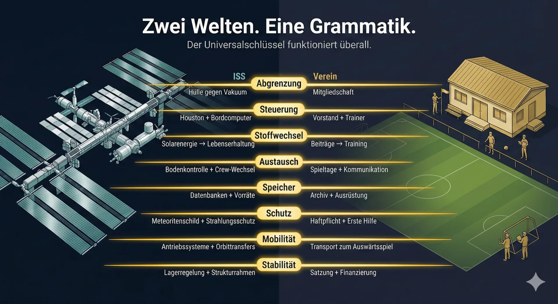 Zwei Welten. Eine Grammatik. ISS und Fußballverein